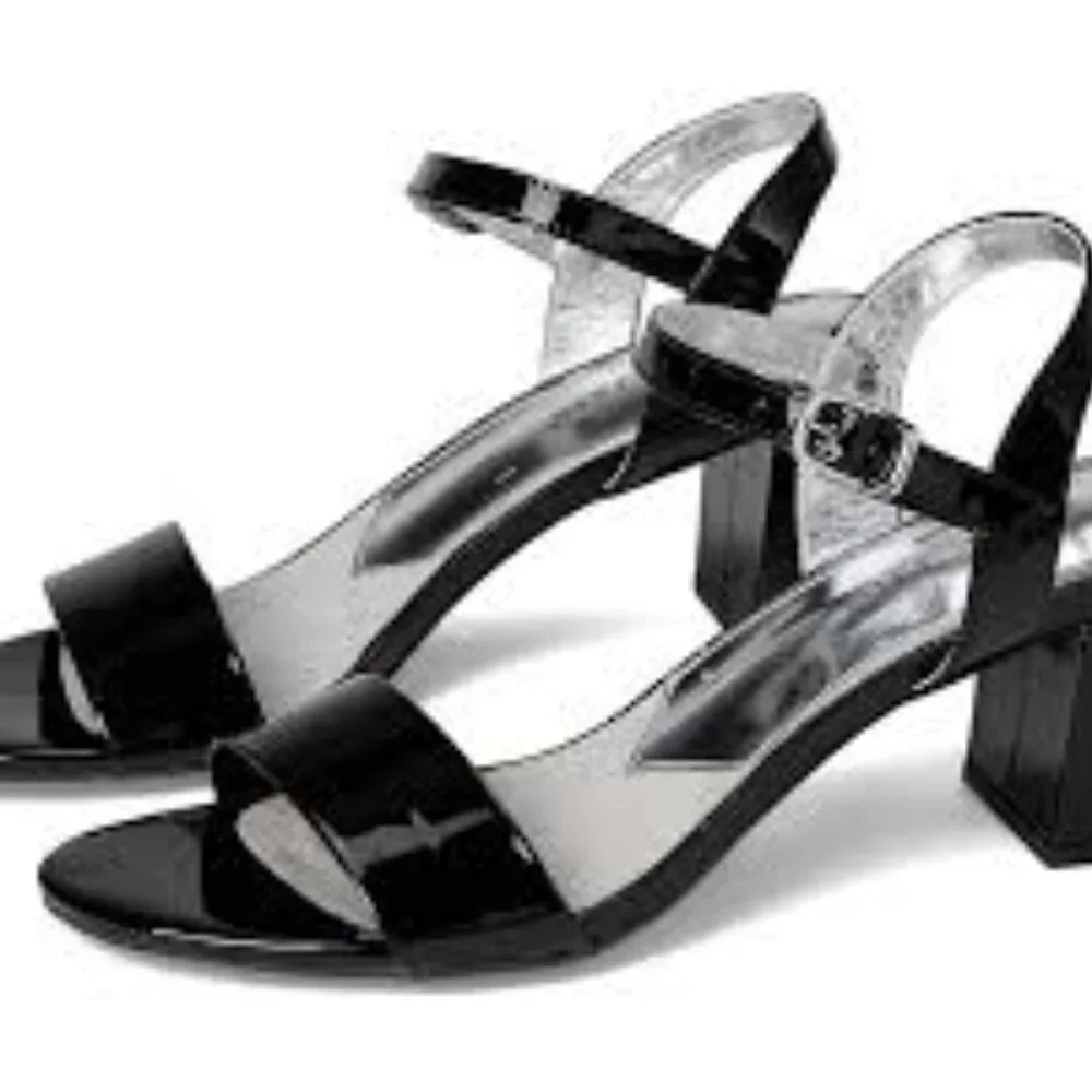 David Tate Black Patent Leather Ageless Sandal Size 12W NWT